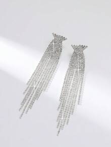 1對奢華水鑽流蘇耳墜適合女士日常裝飾 - 銀色 - 查看 4