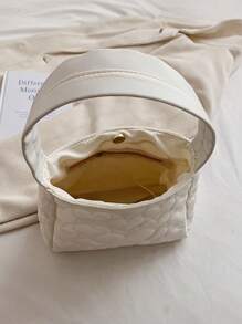 Bolso cuadrado guateado con corazón pequeño con botón - Blanco - Ver 3