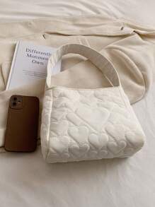 Bolso cuadrado guateado con corazón pequeño con botón - Blanco - Ver 5