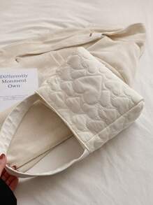 Bolso cuadrado guateado con corazón pequeño con botón - Blanco - Ver 6