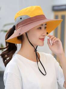 1入組女性撞色字母刺繡休閒漁夫帽適用於日常 - 黃色 - 查看 2
