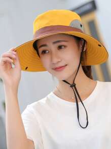 1入組女性撞色字母刺繡休閒漁夫帽適用於日常 - 黃色 - 查看 3