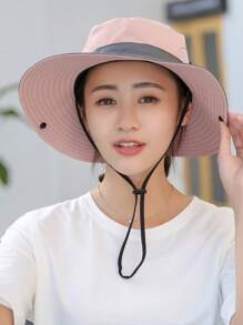 高雅1頂女士兩色系字母刺繡防曬時尚漏斗帽，適用於戶外旅行 - 粉色 - 查看 3