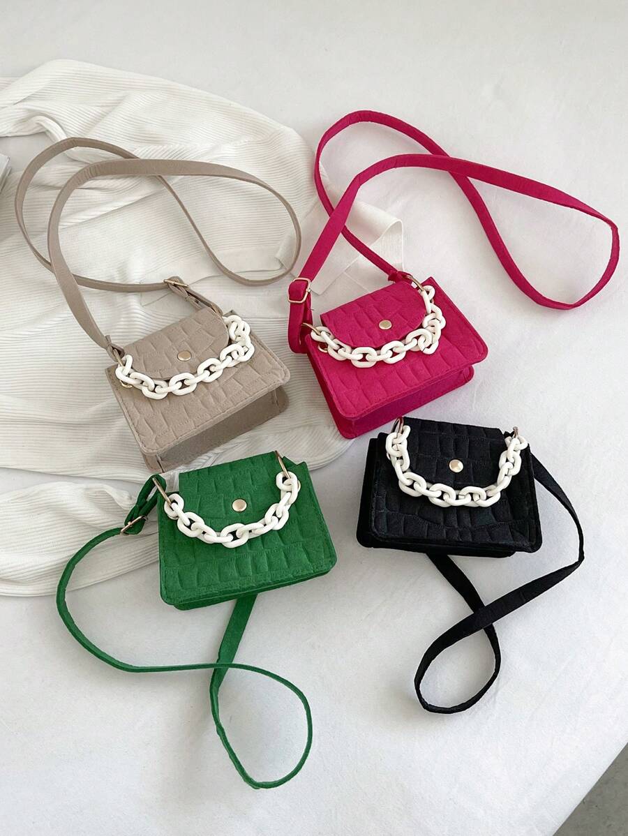 鱷魚紋氈布壓克力迷你手提包搭配鍊條裝飾 - 玫紅色 - 查看 1