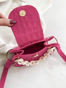 鱷魚紋氈布壓克力迷你手提包搭配鍊條裝飾 - 玫紅色 - 查看 5