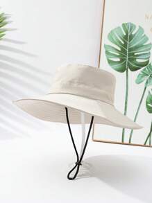 1pc Men Drawstring Detail Casual Bucket Hat For Outdoor - Beige - View 1