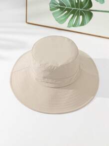 1pc Men Drawstring Detail Casual Bucket Hat For Outdoor - Beige - View 3