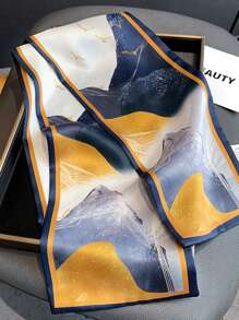 1pc Women'S Fashionable Printed Polyester Scarf - Navy Blue - View 2