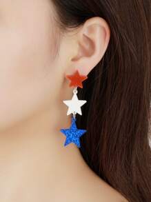 1對時尚美國國旗顏色星星懸垂耳環適合女士適用於美國獨立日 - 彩色 - 查看 1