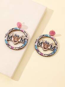 1 Đôi Cổ Chữ Đồ Họa Da Báo Trang Trí Tròn Tòn Ten Bông Tai Nữ Cho Ngày Hạnh Phúc Của Mẹ - Nhiều màu - Xem 2