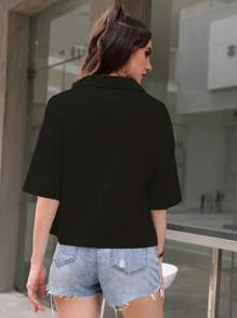 Mulvari 半拉鏈落肩T恤 - 黑色 - 查看 2