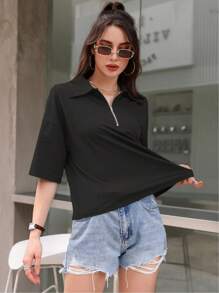 Mulvari 半拉鏈落肩T恤 - 黑色 - 查看 4