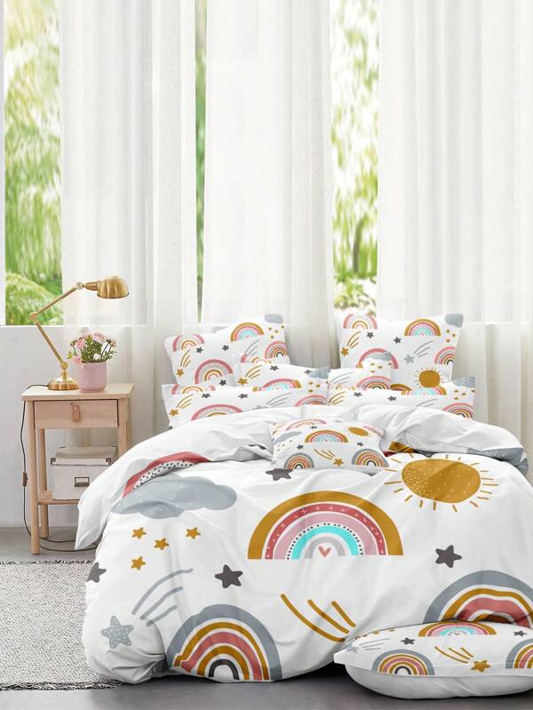 1 طقم واحد مطبوع بنمط الكرتوني من البوليستر، يشمل 1 غطاء لحاف و 1 أو 2 غطاء مخدة