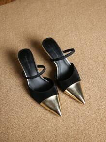 Giày cao gót quai hậu ánh kim cho nữ, Giày cao gót mũi nhọn kim tự tháp thanh lịch - màu đen - Xem 8