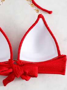 SHEIN Swim Top bikini vinculado con aro halter push up - Rojo - Ver 3