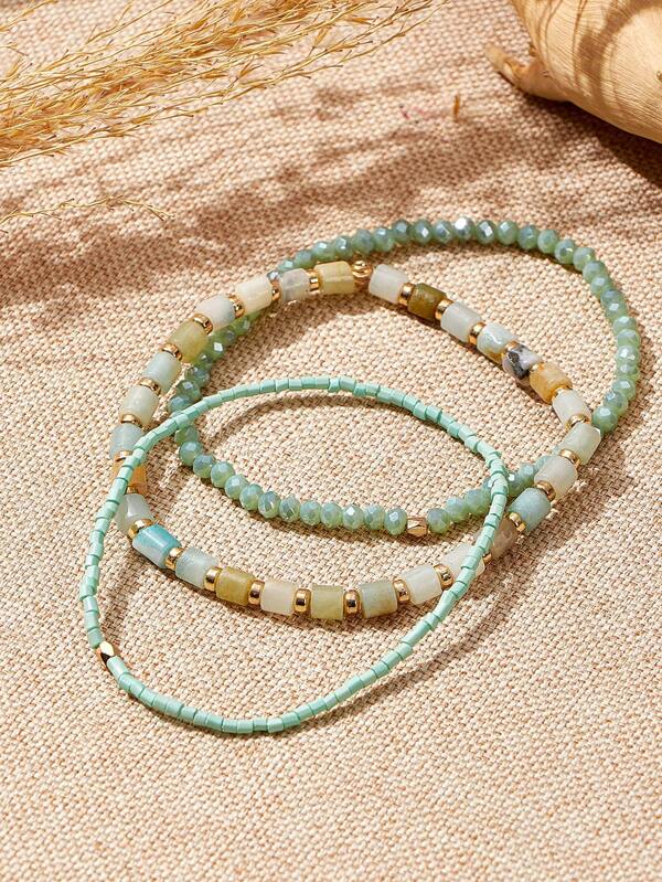 SHEIN VCAY 3pcs/set Fashionable Color Block Beaded Bracelet For Women For Daily Decoration