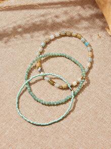 SHEIN VCAY 3入組/套時尚撞色串珠手鏈適合女士日常裝飾 - 薄荷綠 - 查看 6