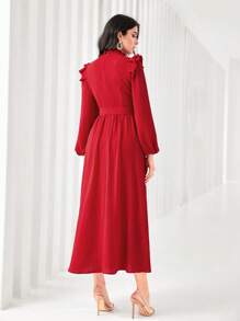Modelyn Robe longue de soirée modeste avec manches longues en lanterne, volants et ceinture