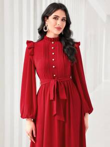 Modelyn Robe longue de soirée modeste avec manches longues en lanterne, volants et ceinture