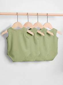 Newborn Baby 4pcs Solid Tank Bodysuit - Green - View 2