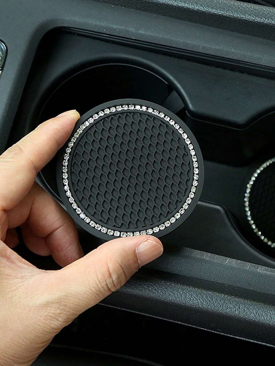 1 miếng lót ly trang trí bằng đá nhân tạo cho ô tô bằng silicon - màu đen - Xem 1