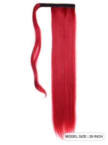 馬尾辮延長夾 - 26 英寸/長波浪捲曲環繞馬尾辮女式耐熱合成假髮（紅色 101） - 紅色 - 查看 2
