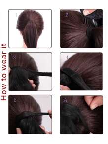 馬尾辮延長夾 - 26 英寸/長波浪捲曲環繞馬尾辮女式耐熱合成假髮（紅色 101） - 紅色 - 查看 6