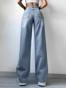 RueChic Slant Pocket Wide Leg Jeans - Light Wash - View 2
