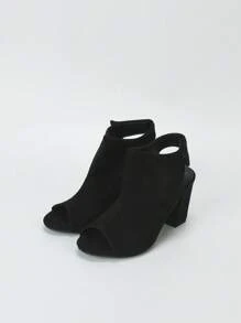 Fall/Winter Women Minimalist Slingback Sandals, Faux Suede Chunky Heeled Elegant Sandals Black,Boots For Women - Black - View 3