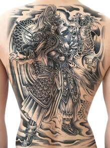 tấm Nhãn dán hình xăm mô hình chiến binh truyền thống Trung Quốc - màu đen - Xem 1