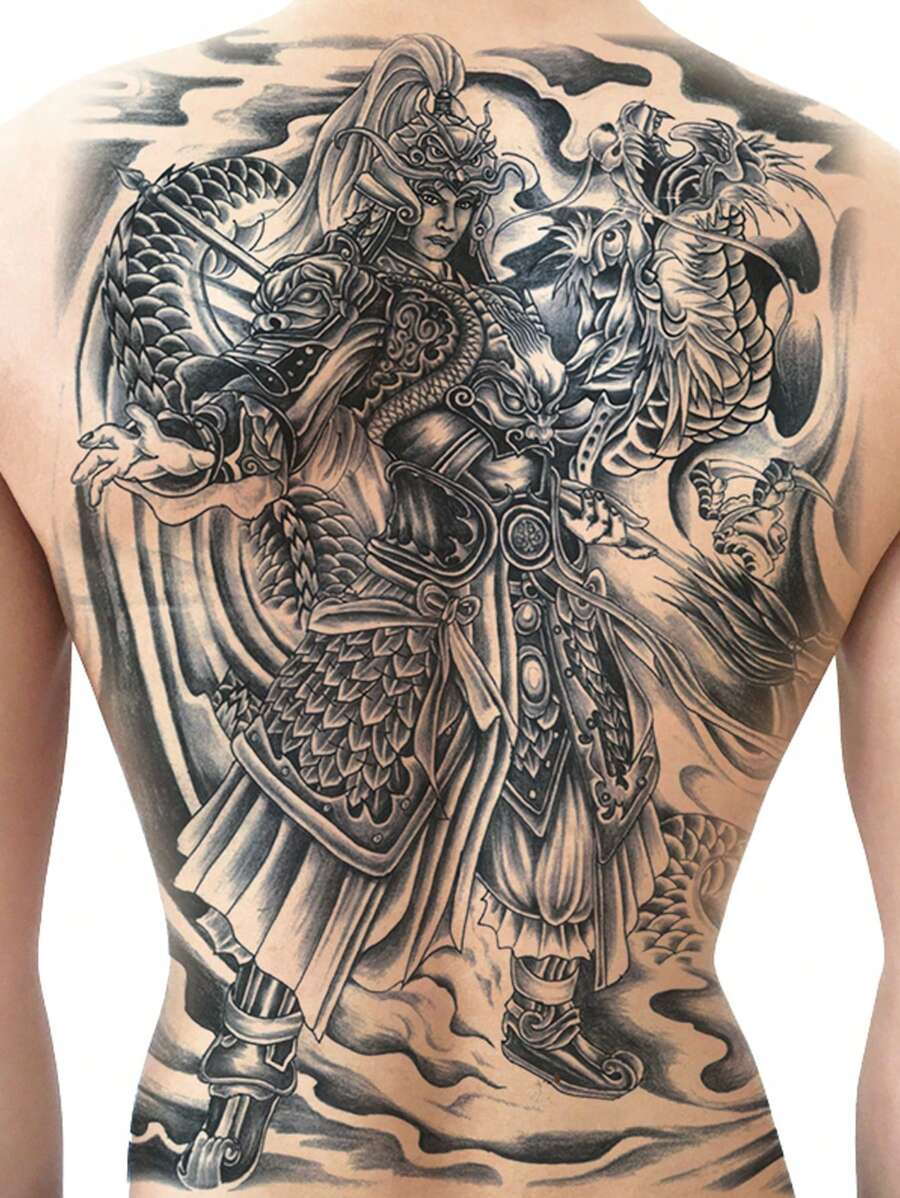 tấm Nhãn dán hình xăm mô hình chiến binh truyền thống Trung Quốc - màu đen - Xem 1