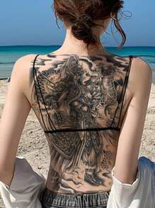 tấm Nhãn dán hình xăm mô hình chiến binh truyền thống Trung Quốc - màu đen - Xem 3