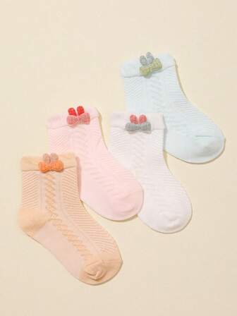 4雙兒童蝴蝶結裝飾中筒襪日常裝飾