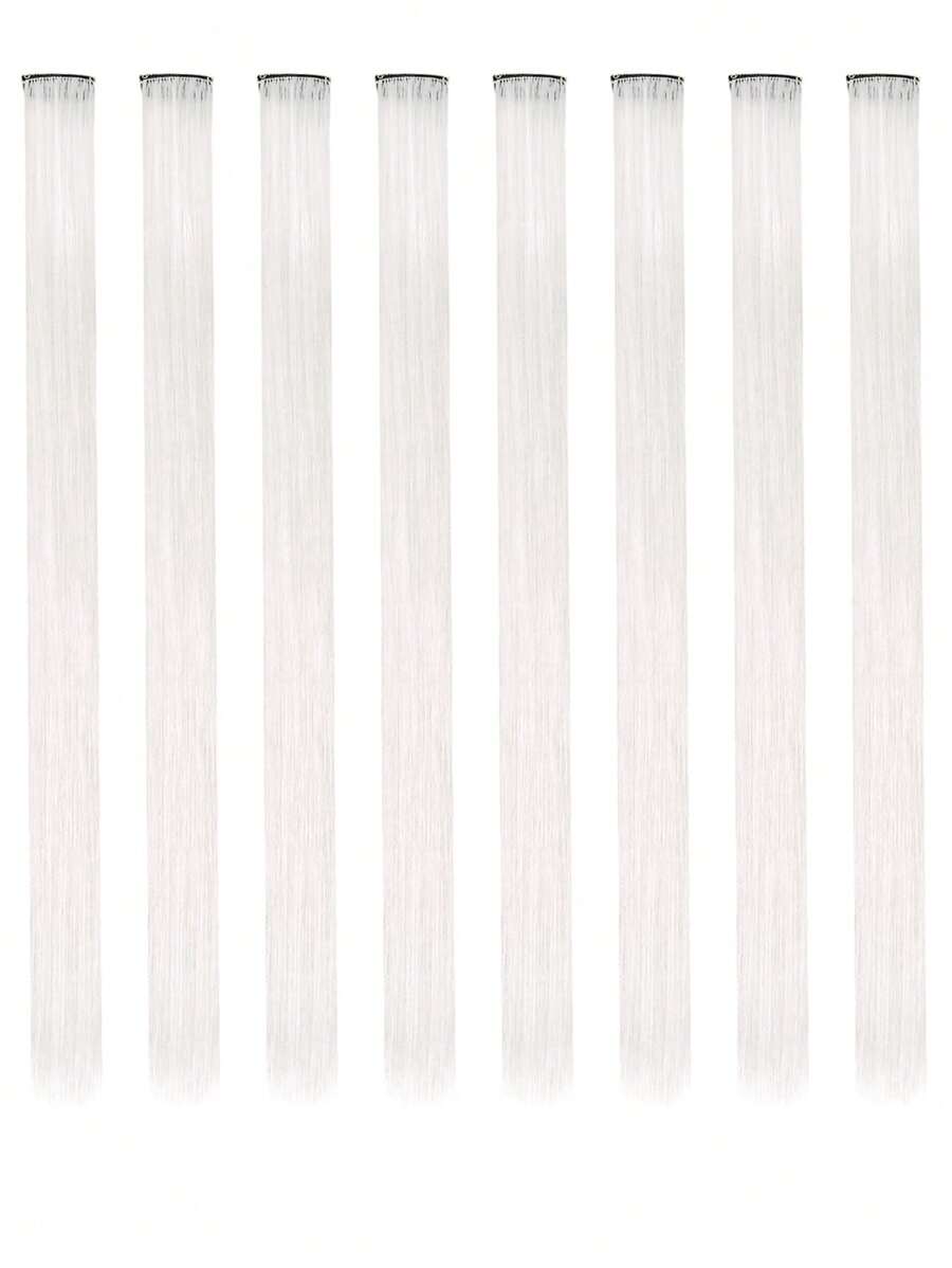 8pcs Clip In Long Straight Synthetic Hair Extension - White - View 1