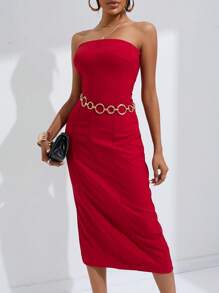 Aveloria Solid Tube Bodycon Dress - Red - View 4