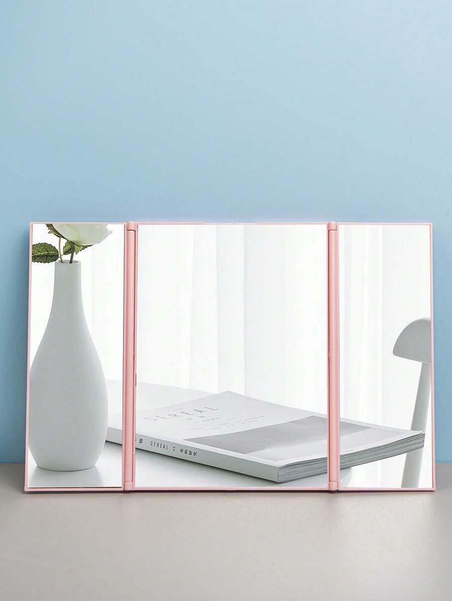 1pc Tri-fold Portable Mirror For Girls - Pink - View 1