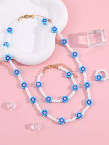 Chicas 3 piezas Set joya con diseño de flor con cuenta para decoración diaria - Multicolor - Ver 2