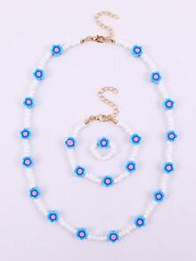 Chicas 3 piezas Set joya con diseño de flor con cuenta para decoración diaria - Multicolor - Ver 3