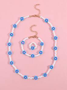 Chicas 3 piezas Set joya con diseño de flor con cuenta para decoración diaria - Multicolor - Ver 8