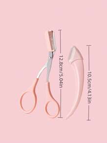 2 piezas Juego de cuchillo y tijeras para recortar cejas, con peine recortador y tijeras de belleza para cejas de mujer, set de herramientas para maquillaje, maquillaje, barato, decoración de habitación, tocador, viaje, dormitorio, accesorios de maquillaje - Rosa - Ver 3