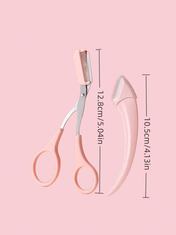2pcs Eyebrow Trimming Knife & Scissors Set Comb Trimmer With Eyebrow