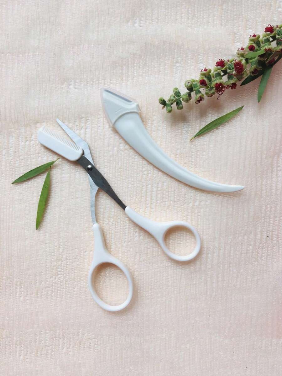 Bộ 2 dao & kéo tỉa lông mày - trắng - Xem 1