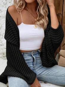 SHEIN LUNE Batwing Sleeve Duster Cardigan - Black - View 5