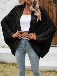 SHEIN LUNE Batwing Sleeve Duster Cardigan - Black - View 6