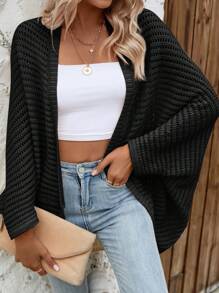 SHEIN LUNE Batwing Sleeve Duster Cardigan - Black - View 7
