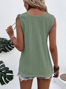 SHEIN LUNE 網眼刺繡前紐扣背心上衣 - 綠色 - 查看 2