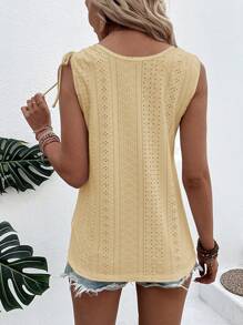 Breezaya 網眼刺繡前紐扣背心上衣 - 黃色 - 查看 2