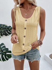 Breezaya 網眼刺繡前紐扣背心上衣 - 黃色 - 查看 4