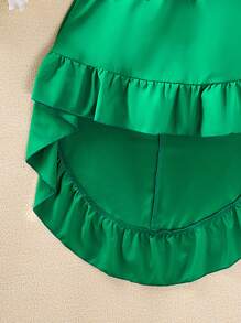 SHEIN Explorewe Tween Girl Cold Shoulder Puff Sleeve Top & Ruffle Hem Skirt - Green - View 5