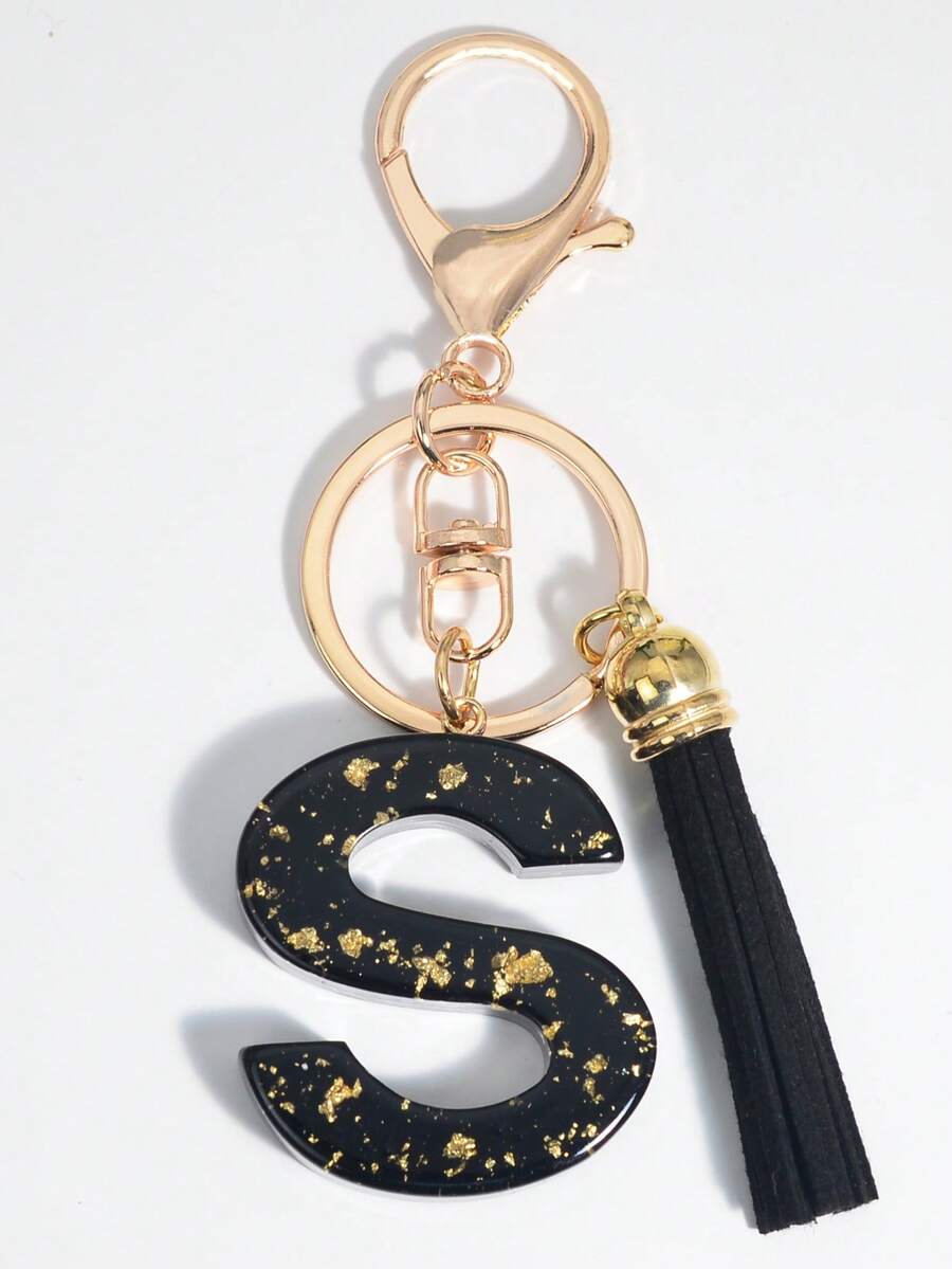 1 chiếc Unisex Chữ S & Tua Rua Trang Trí Móc Khóa Sáng Tạo Cho Quà Tặng - màu đen - Xem 1